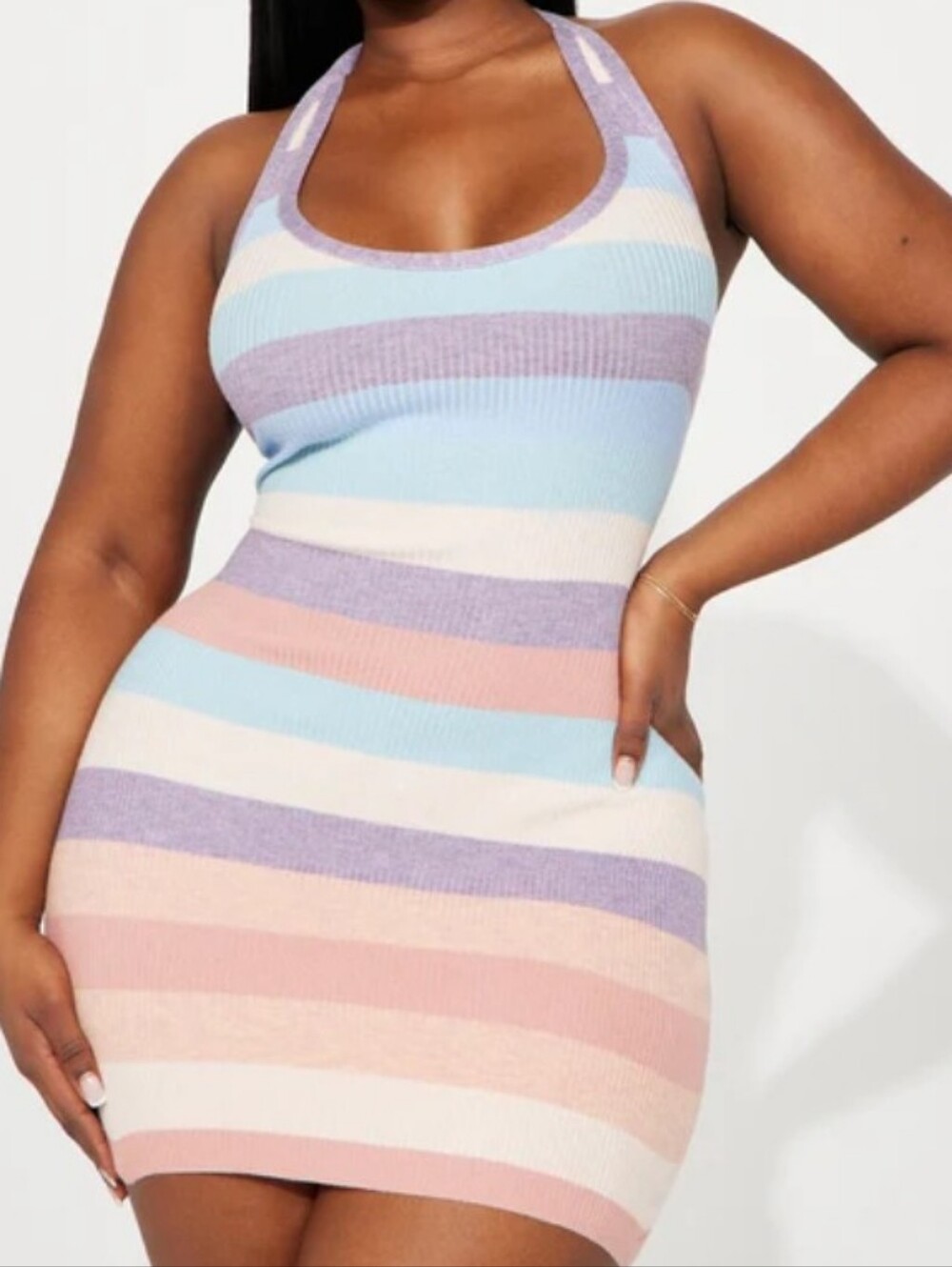 Fashion Nova Pastel Striped Halter Mini Dress - Multi